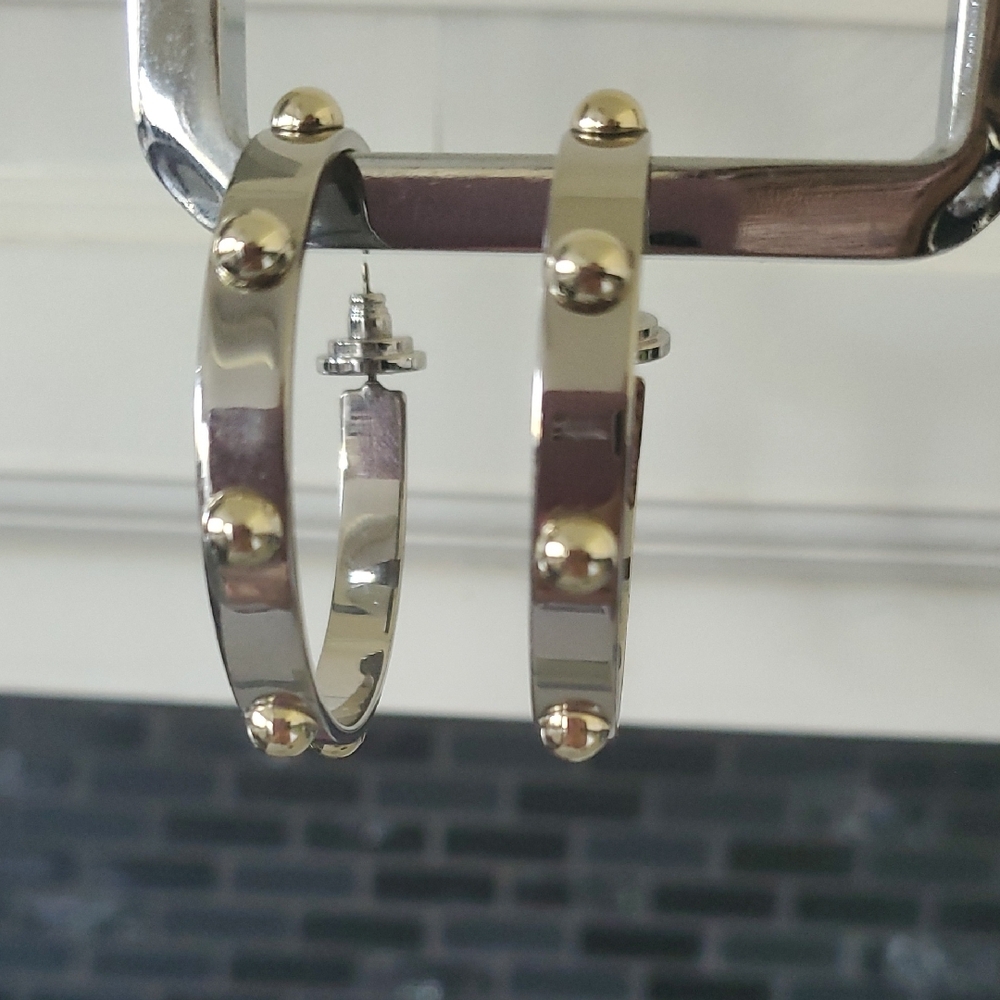 Tory Burch Silver Hoop Earrings with Gold Accents